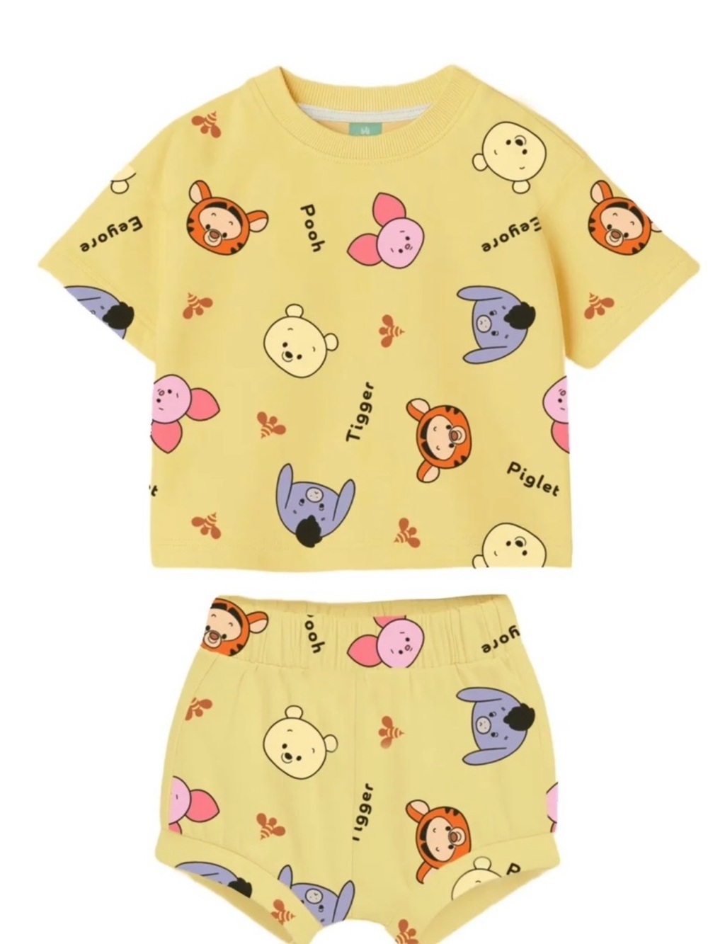 Disney Yellow Winnie the Pooh Baby Boy 2 Piece French Terry Short Set